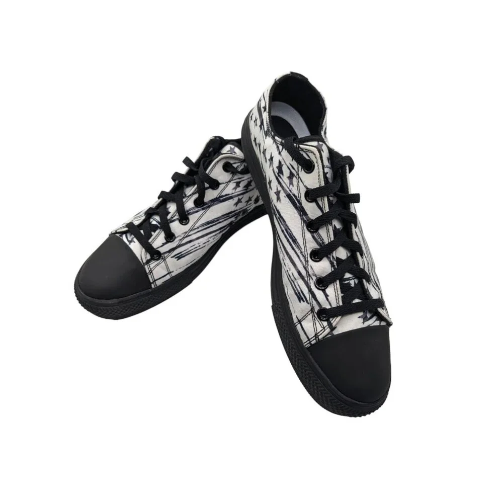 RAAD Shop Unisex Rock And Roll Black and White Stars and Stripes Low Top 12M